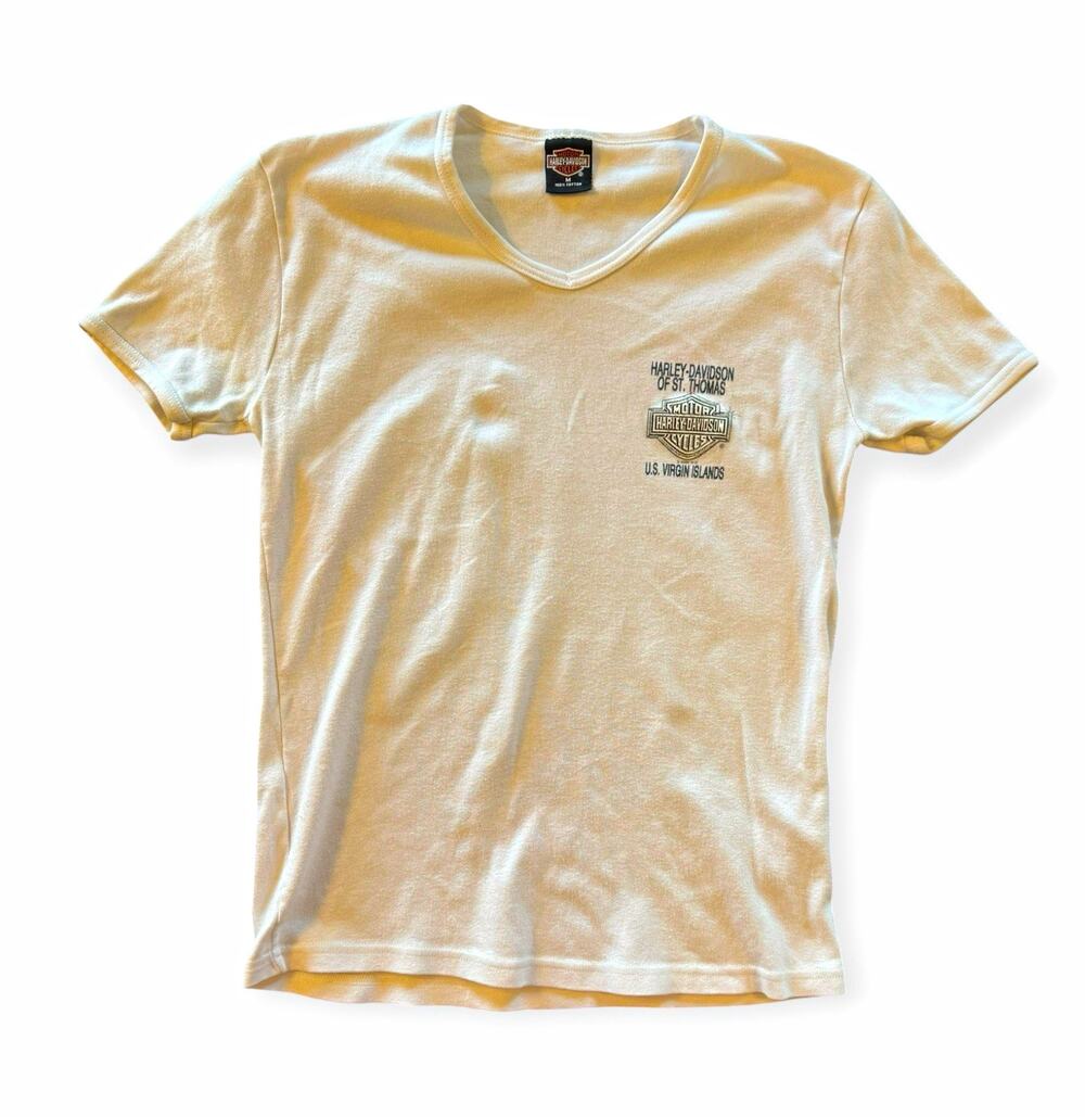 Harley Davidson St Thomas US Virgin Islands V Neck T Shirt Women’s M White